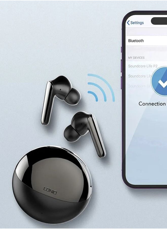 LDNIO - T01 Pro TWS In-Ear Earphones Wireless Earbuds With Replacement Eartips And Protective Case Standard Version Black - Image 1