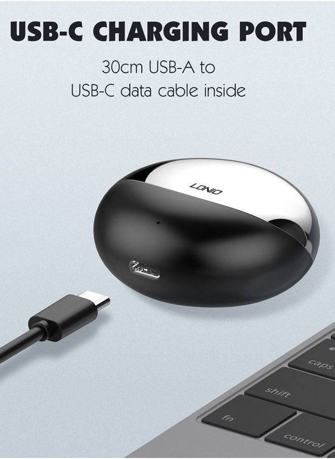 LDNIO - T01 Pro TWS In-Ear Earphones Wireless Earbuds With Replacement Eartips And Protective Case Standard Version Black - Image 1