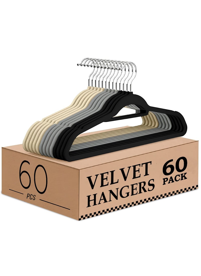 60 pcs Velvet Hangers Black Grey Ivory Colors with 360 Degree Rotatable Hook, Heavy Duty Non-Slip Clothes Felt Hangers for Wardrobe Shirt Pant Skirt Coats Dresses Jackets Hoodies - pzsku/ZA649D296F892632DC9E5Z/45/_/1717707819/7806712e-1fc6-4fe4-9b4c-b159eac1018f