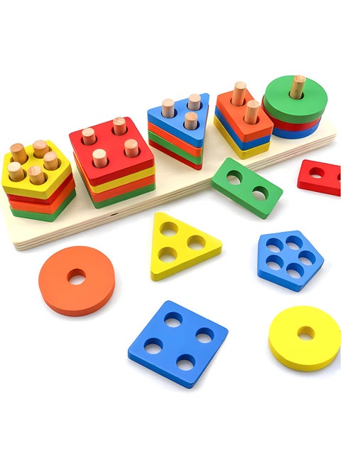 Wooden Montessori Toys Pattern Block Toy for Kids | Educational STEM Fine Motor Skills Sensory Toy | Wooden Shape Color Recognition Matching Geometric Shape Stacker