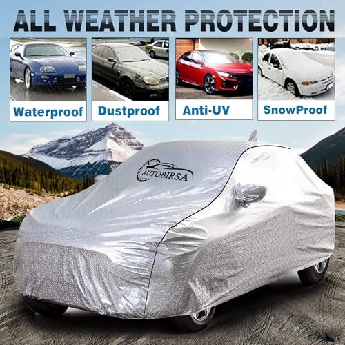AUTOBIRSA Waterproof Car Body Cover for Maruti Baleno with Mirror and Antenna Pocket and Soft Cotton Lining (4 Side Elastic Triple Stitched & Metallic Silver with Black Piping Style) - Image 2