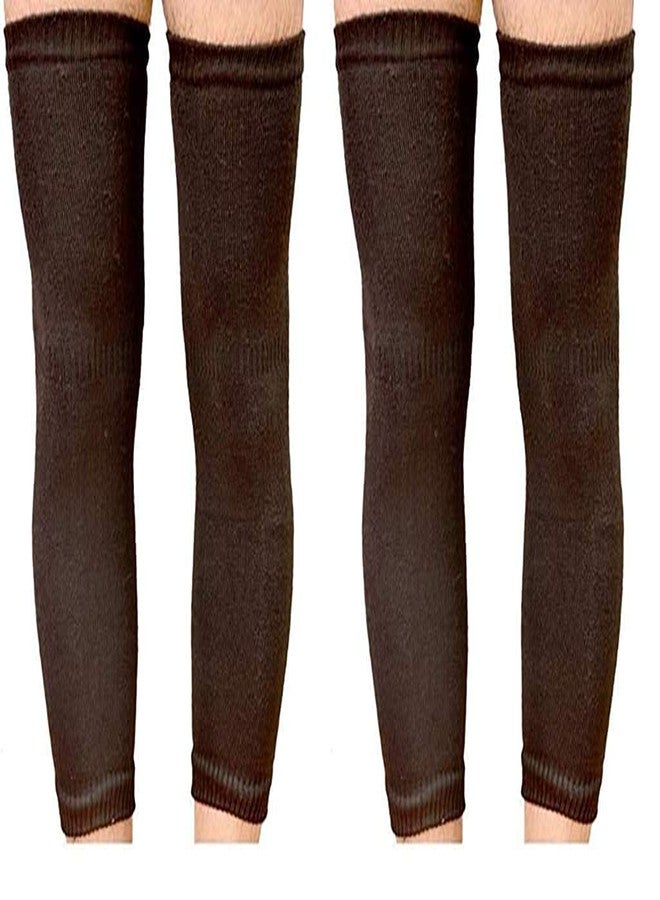 Missby® Unisex Brown Woolen Thermal Warm Elastic Knee Support Leg Warmer & Winter Protector Knee Cap (Pack of 2 Pairs) - Image 1