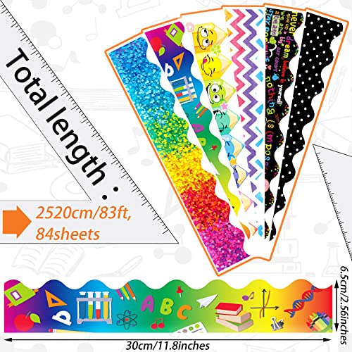 Geyee جيي 84 قطعة 83 قدم حدود لوحات الإعلانات في الفصل حواف قوس قزح ملصقات لاصقة ملونة للسبورة، 6 تصاميم (أسلوب لطيف) - Image 3
