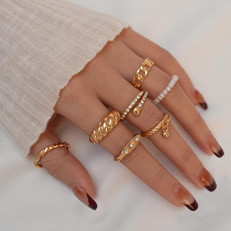 YEEZII 68 Pcs Gold Knuckle Rings Set for Women, Stackable Rings Boho Joint Finger Midi Ring Hollow Carved Crystal Stacking Rings Pack - Image 3