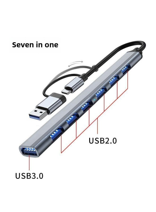 Eight-in-one Expansion Dock RJ45 Multifunctional Office Notebook 8in1SD TF Card Read Hub Data Transmission-Number Of Interfaces:7 Mouths Double Head  - Image 1