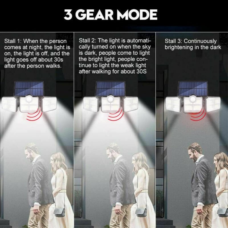 ويوبلز مصابيح شمسية، 122 مصباح LED، 2400 مللي أمبير، مصباح أمان شمسي، زاوية إضاءة واسعة 120 درجة، مقاوم للماء بمعيار IP65، يعمل بالطاقة الشمسية مع خاصية استشعار الحركة - Image 5