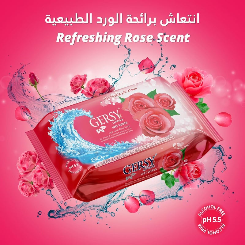 GERSY Wet Wipes - Rose Scent - Alcohol Free - 80 Count - Image 5