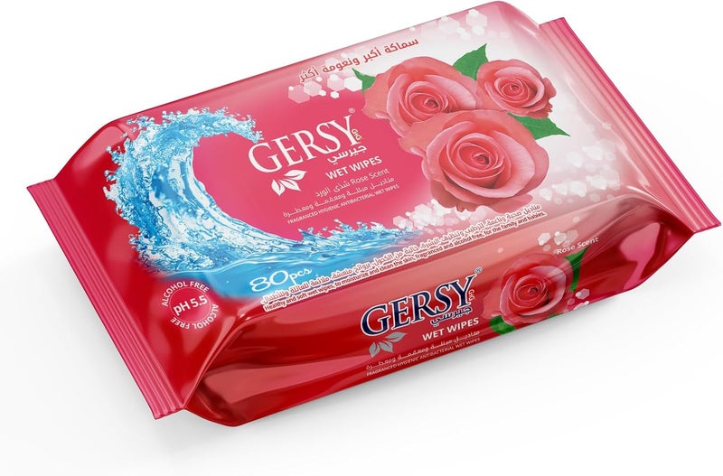 GERSY Wet Wipes - Rose Scent - Alcohol Free - 80 Count - Image 1