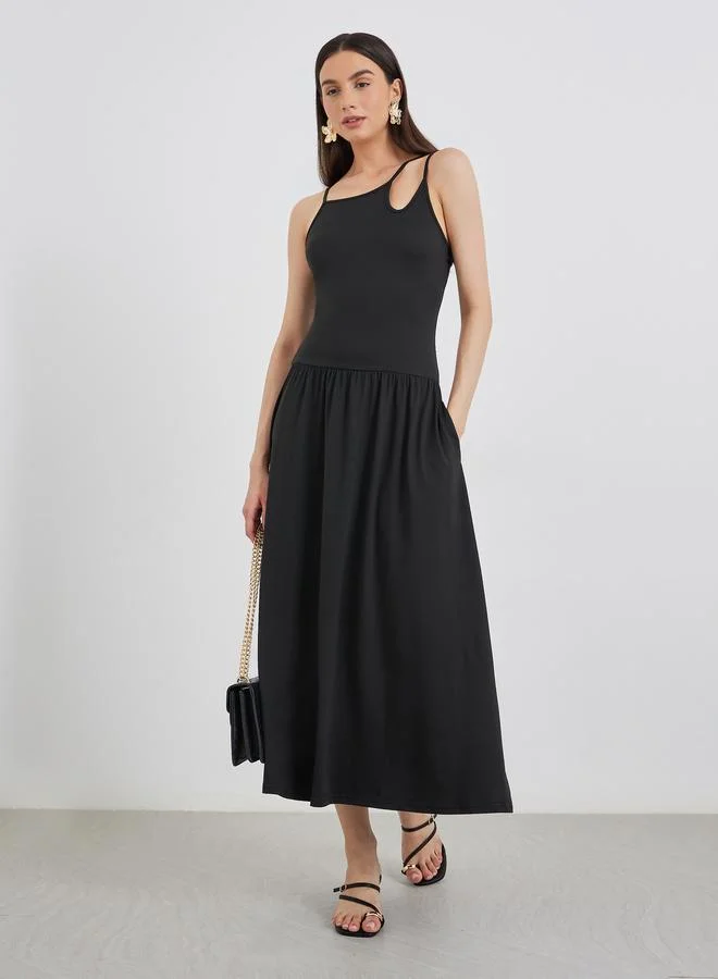 Take Two Take Two Asymmetric Neck Strappy Midi Dress