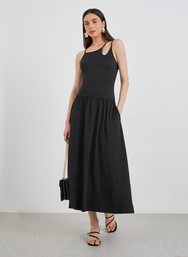 Take Two Asymmetric Neck Strappy Midi Dress - Image 2