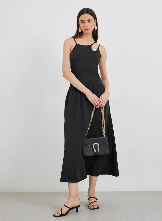 Take Two Take Two Asymmetric Neck Strappy Midi Dress