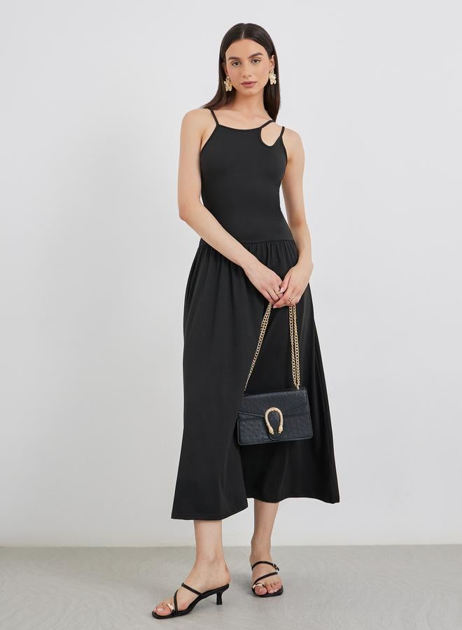 Take Two Asymmetric Neck Strappy Midi Dress - Image 1