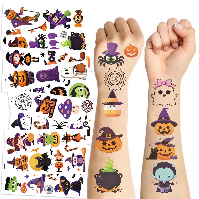 Cartoon Halloween Temporary Tattoos for Kids, 10 Sheets - Image 1