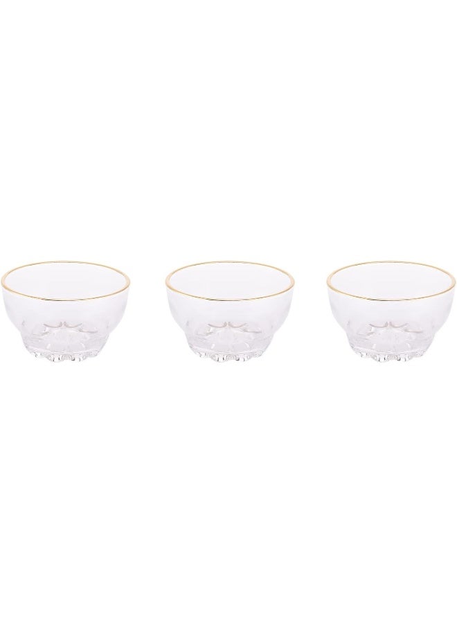 AKDC 3Pcs Glass Bowl L(8CM) XW(8CM) XH(5CM) Transparent, Gold - Image 1