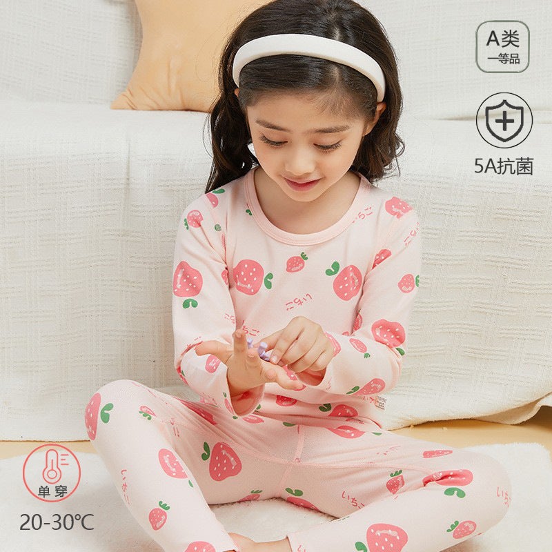 Children's Lycra Underwear Set Seamless Thermal Tops and Pants Pure Spring and Autumn Style Lycra Cotton Loungewear Children's Clothing Antibacterial and Warm - Image 2