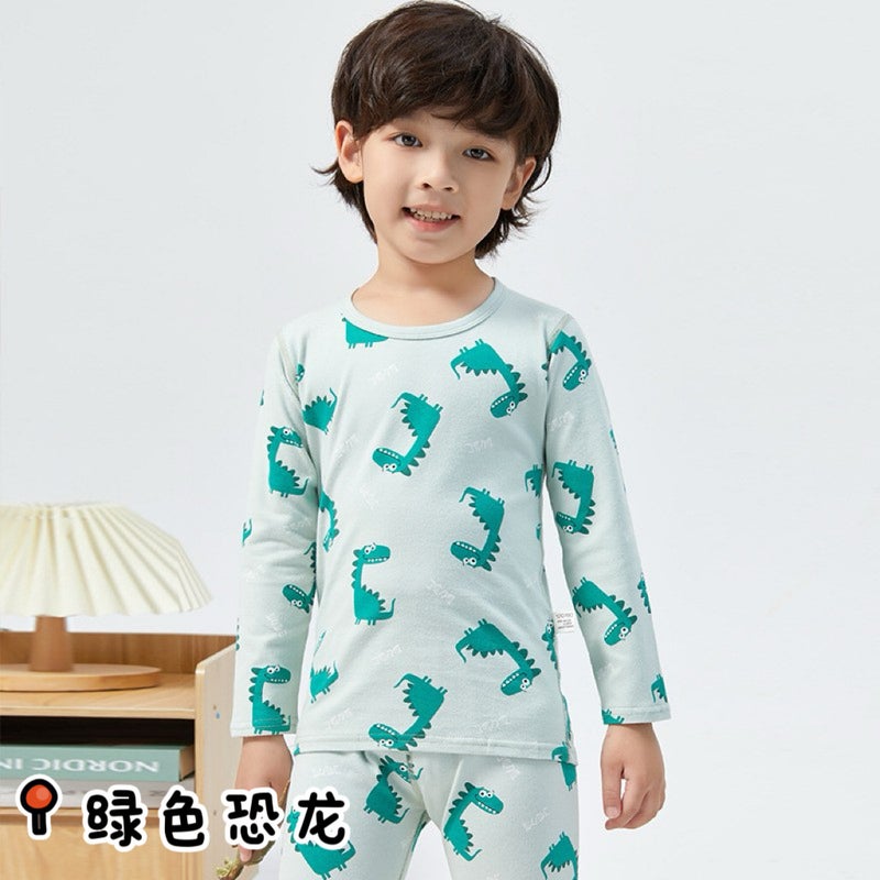 Children's Lycra Underwear Set Seamless Thermal Tops and Pants Pure Spring and Autumn Style Lycra Cotton Loungewear Children's Clothing Antibacterial and Warm - Image 1