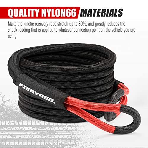 FieryRed Kinetic Energy Recovery Rope 30FT 7/8 Inch- Power Stretch Snatch Strap Vehicle Tow Rope with Reinforced Loops Protective Sleeve Tote Bag for Off-Road 4x4 ATV UTV Pickup - Image 5