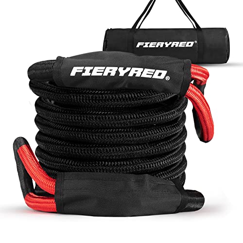 FieryRed Kinetic Energy Recovery Rope 30FT 7/8 Inch- Power Stretch Snatch Strap Vehicle Tow Rope with Reinforced Loops Protective Sleeve Tote Bag for Off-Road 4x4 ATV UTV Pickup - Image 1