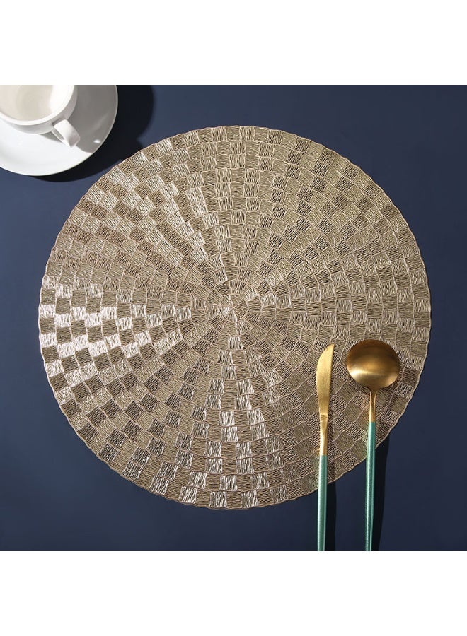 DB Innov. Golden Metallic Round Placemats,4 Pcs Vinyl Hollow Placemats, Non-Slip Stain Heat Resistant Place Mats for Dining Table, 15x15 Inch - Image 1