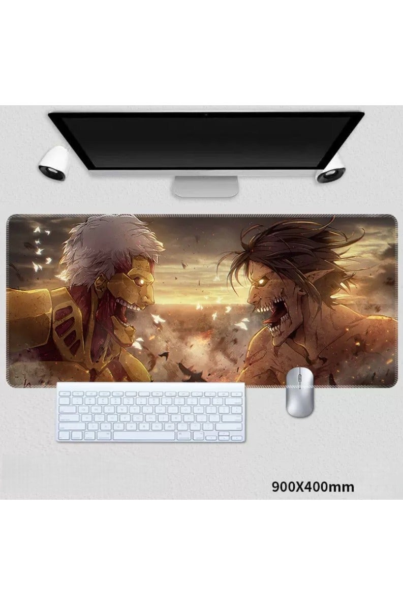 Extra-large anime cartoon game mouse pad, thickened desk pad with precise locking edge and anti-slip keyboard，15.7×35.4 inch
