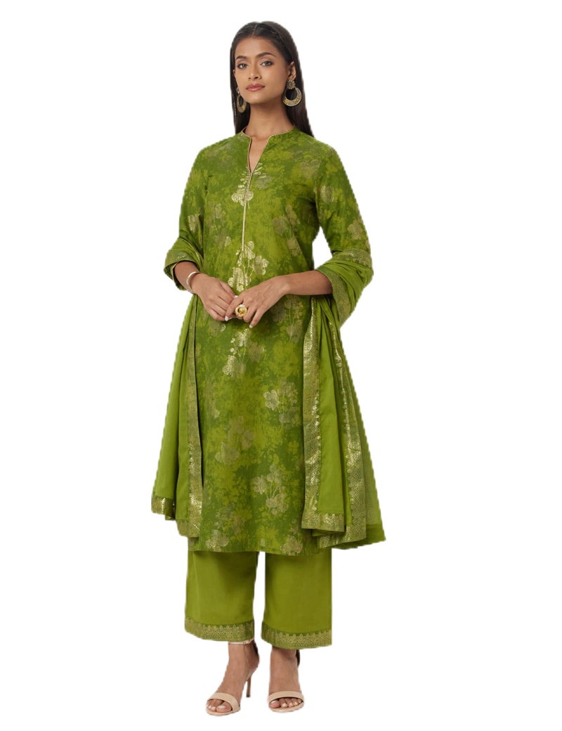 Biba Women Cotton Straight Printed Suit Set(SKDSKD8043E_S_Green) - Image 1