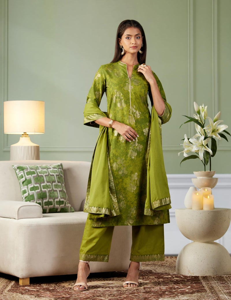 Biba Women Cotton Straight Printed Suit Set(SKDSKD8043E_S_Green) - Image 2