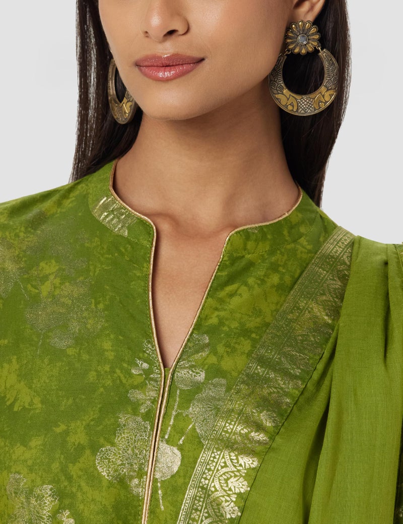 Biba Women Cotton Straight Printed Suit Set(SKDSKD8043E_S_Green) - Image 4
