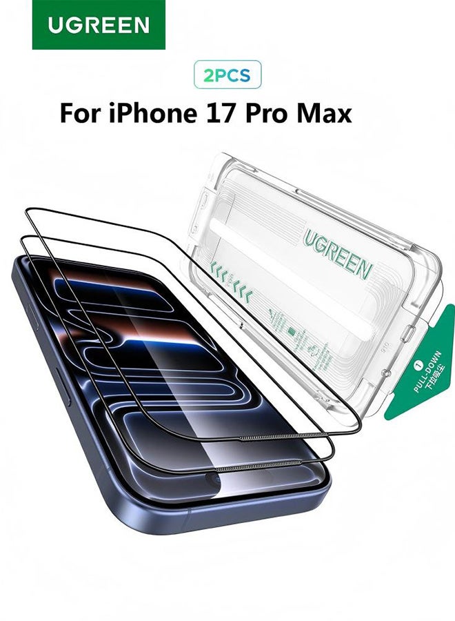 يو جرين عبوة من قطعتين من الزجاج المقوى مع مجموعة محاذاة تلقائية، حماية تلقائية من الغبار، واقي شاشة لهاتف آيفون 17 برو ماكس [6.9 بوصة]، مقاوم للكسر بدرجة عسكرية 9H+، غشاء زجاجي لهاتف iPhone 17 Pro Max، شفاف عالي الدقة، مناسب للجراب - Image 1