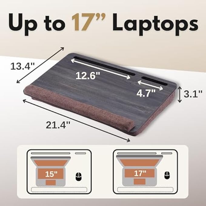 rayihni LAPTOP DESK FOR BED, LAP DESK WITH CUSHION, LAPTOP STAND FOR BED, FITS UP TO 17.3'' LAPTOP, TABLET AND PHONE HOLDER, ERGONOMIC DESIGN, DEVICE HOLDERS, SOFT WRIST PAD - Image 3