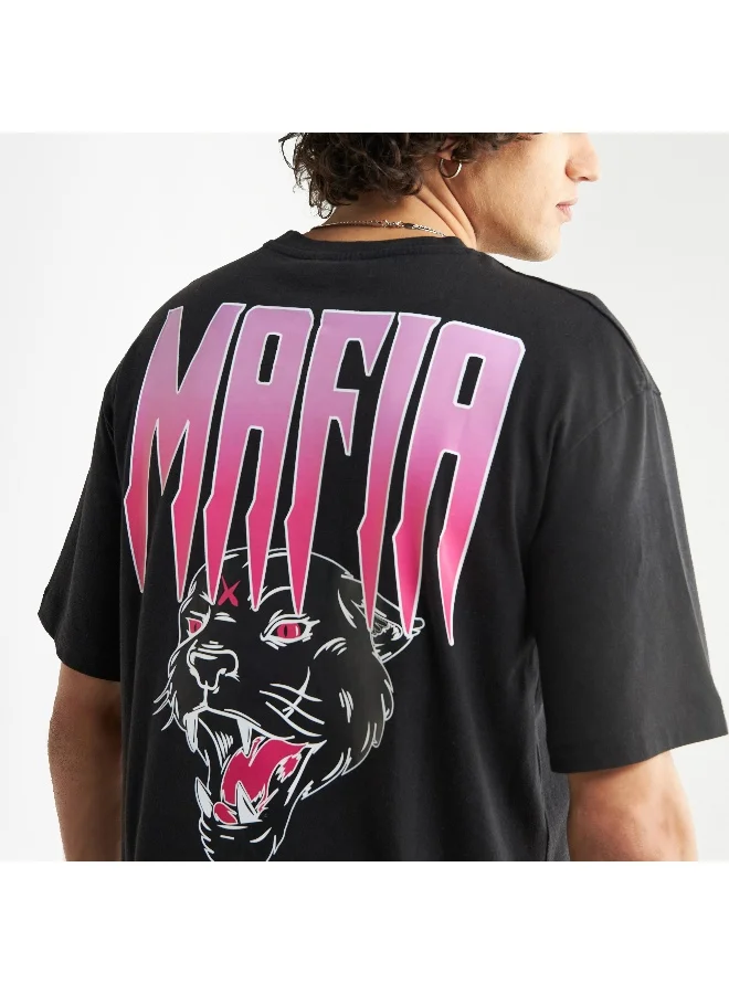 Splash FAV Graphic Print Oversized T-shirt with Short Sleeves and Crew Neck
