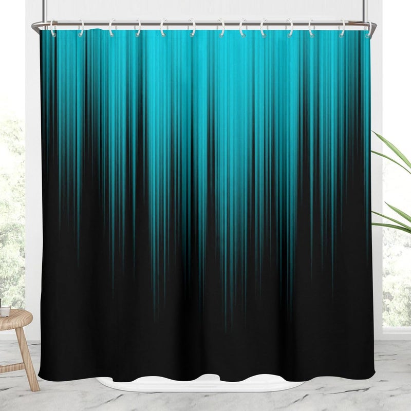 AAtter ATTER TEAL و Black Shower Startain Fricquoise Aqua Ombre Abstract Striped Mens Cool Freefy Funder Atthetic Boys Teen Bright Home Bathroom Decort -Pathub مع 12 Hooks 72x72 Modern - Image 1