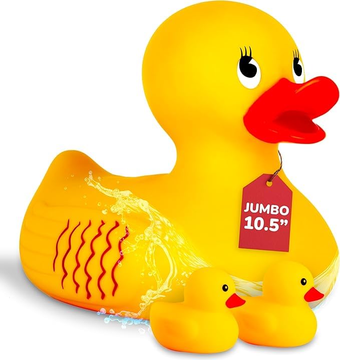 ArtCreativity 10 Jumbo Rubber Duck Bath Toy 10 Inch Big Large Rubber Duck with 2 Mini Duckies Classic Yellow Giant Ducky Bath Toys for Kids - Image 1