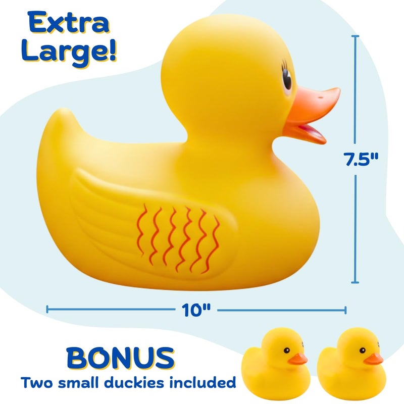 ArtCreativity 10 Jumbo Rubber Duck Bath Toy 10 Inch Big Large Rubber Duck with 2 Mini Duckies Classic Yellow Giant Ducky Bath Toys for Kids - Image 5