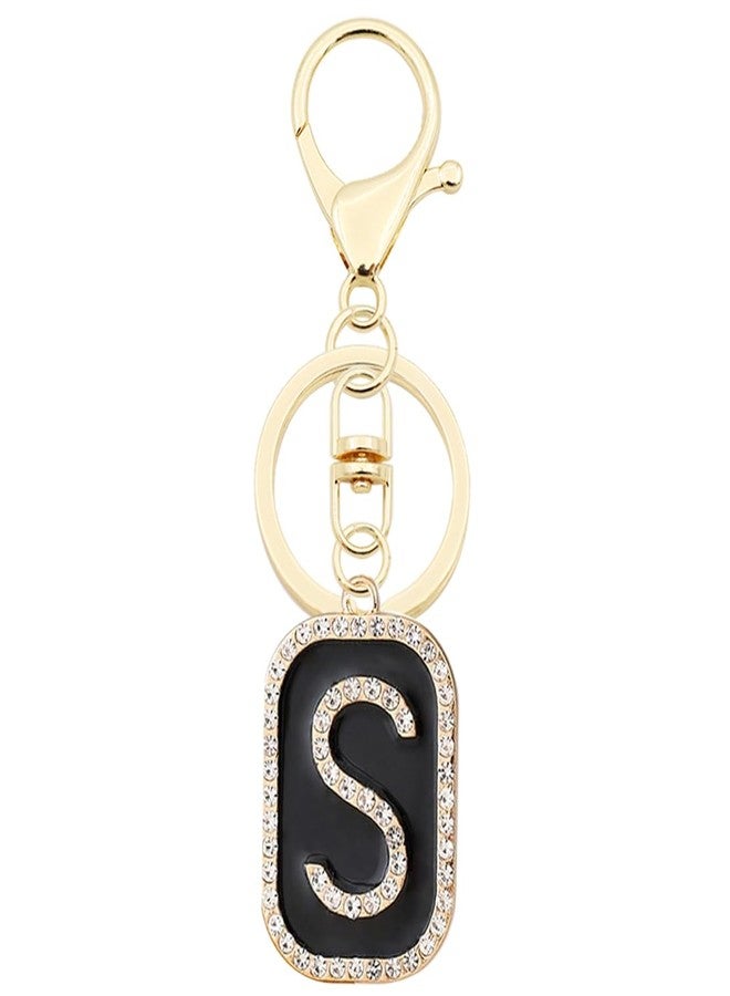 Elechobby Elegant Initial Letter Keychain for Women - Cute Charm for Handbag, Backpack & Car. Gift for Sister, Besties, Mom. (Black-S) - Image 1
