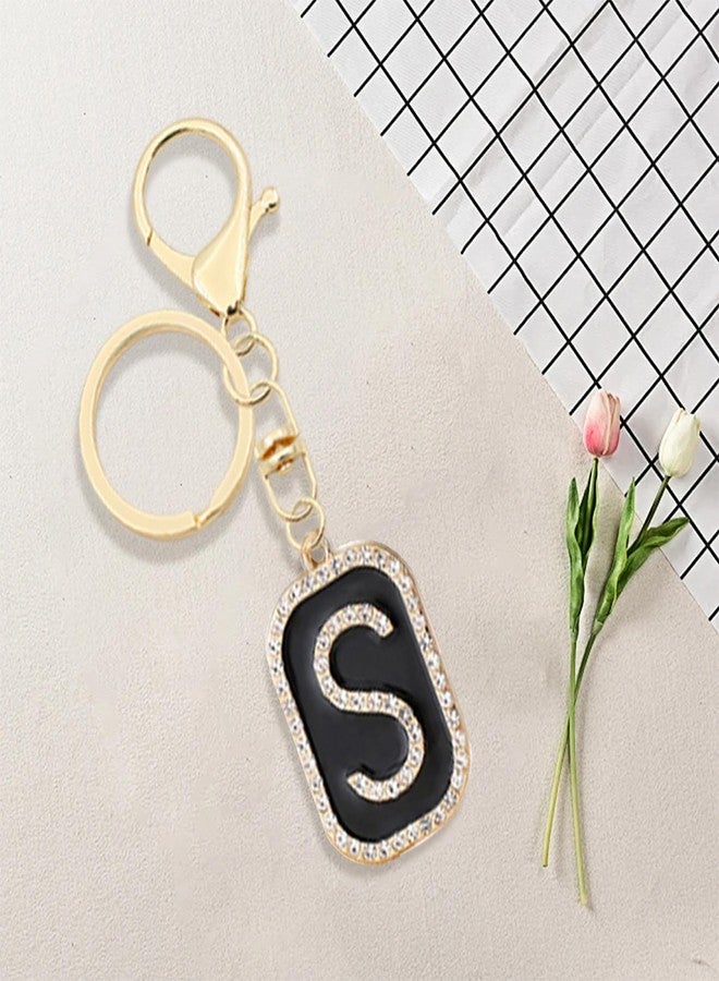 Elechobby Elegant Initial Letter Keychain for Women - Cute Charm for Handbag, Backpack & Car. Gift for Sister, Besties, Mom. (Black-S) - Image 2