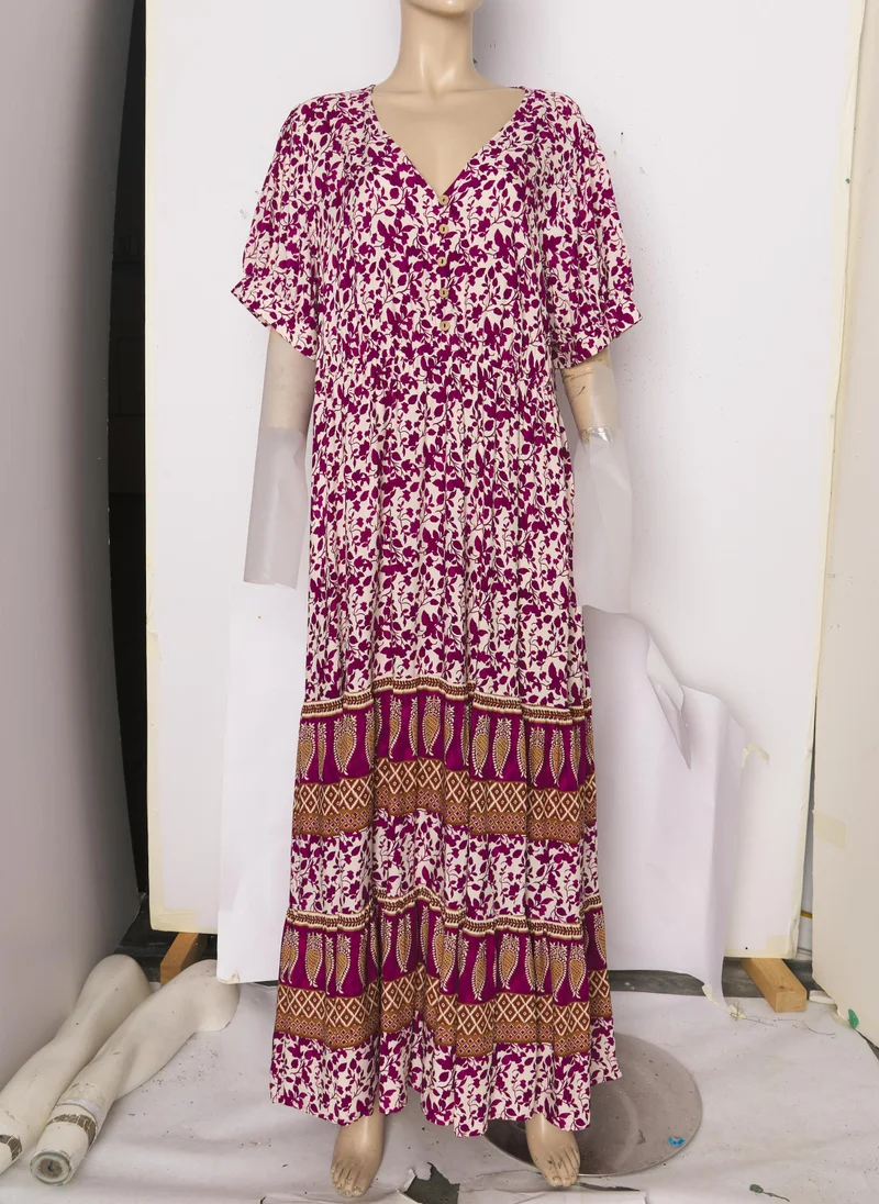 جينجر بلس Boho Floral Print A Line Dress