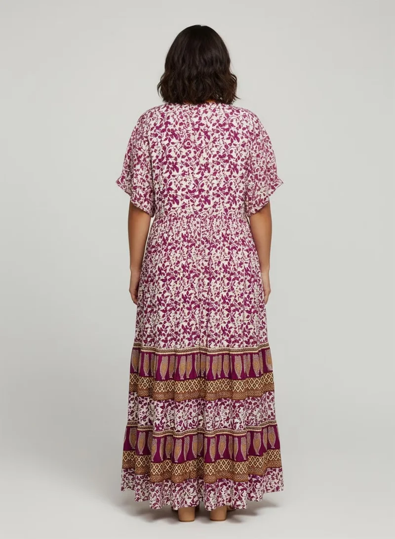 Ginger Plus Boho Floral Print A Line Dress
