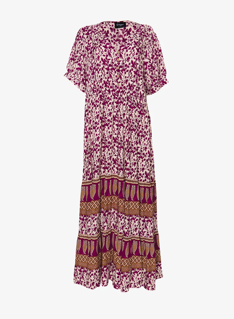 Ginger Plus Boho Floral Print A Line Dress
