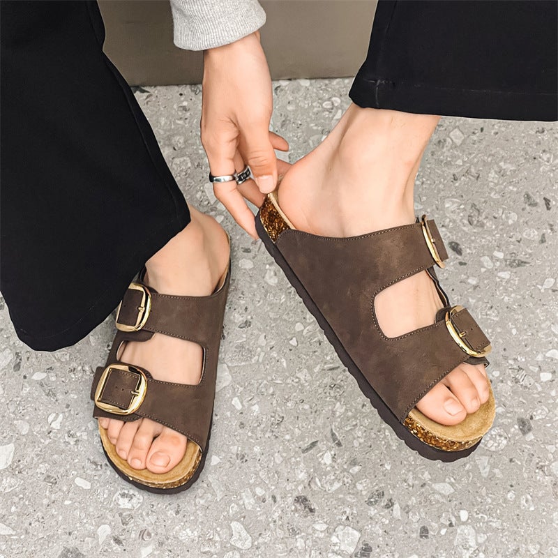 2024 Sandals Lovers Genuine Leather High Version Soft Sole Slippers Slip-In Breathable Lazy Shoes - Image 2