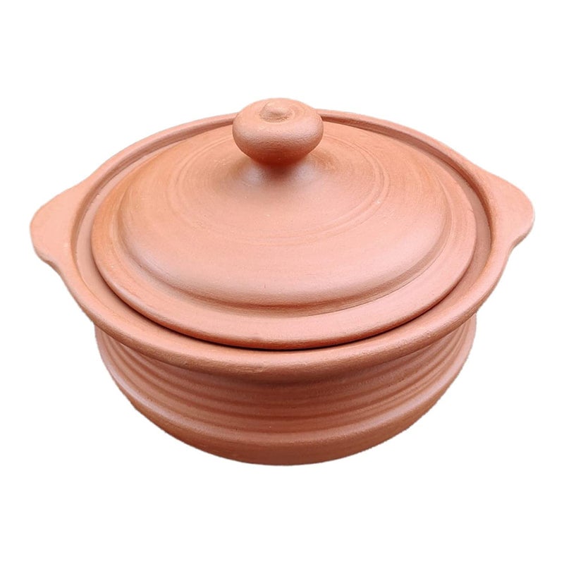 EZAHK EZAHK Earthen Clay Handi with Lid, Clay Pot for Cooking, Curry Dal, Serving, Natural & Traditional (1.5 L) - Brown - Image 1