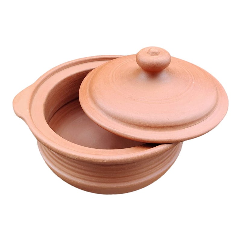 EZAHK EZAHK Earthen Clay Handi with Lid, Clay Pot for Cooking, Curry Dal, Serving, Natural & Traditional (1.5 L) - Brown - Image 3