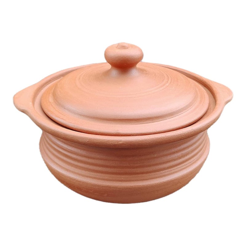 EZAHK EZAHK Earthen Clay Handi with Lid, Clay Pot for Cooking, Curry Dal, Serving, Natural & Traditional (1.5 L) - Brown - Image 2