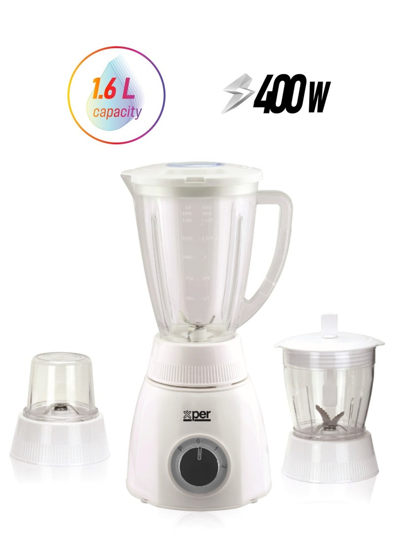 XPER Xper BLENDER 400 WATT 1.6 LITER WITH GRINDER AND MILL, WHITE, XPTB-200PW - Image 1