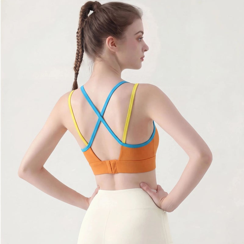 Women's Contrast Racerback Sports Bra for Running, Yoga & Gym - Image 1