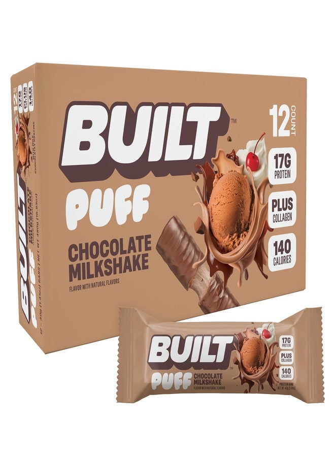 BUILT Bar Puff Protein Bars - Chocolate Milkshake - 17g Protein Snack Bars with Collagen - Calorie Conscious & Gluten Free - 12 Count - Image 1