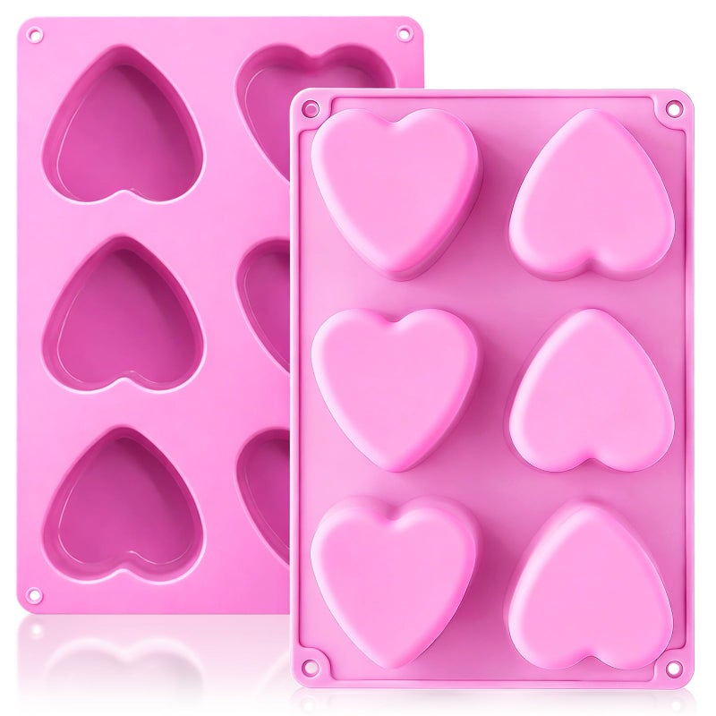 HKNMTT Heart Silicone Molds Valentine's Day for Baking Cake Chocolate Cocoa Bomb, Love Shaped Jello Chocoflan Oreo Moulds, 6 Cavity 2 Pack Soap Craft Oven Safe DIY Handmade Gift Pan - Image 1