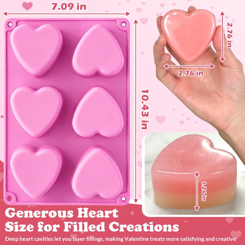 HKNMTT Heart Silicone Molds Valentine's Day for Baking Cake Chocolate Cocoa Bomb, Love Shaped Jello Chocoflan Oreo Moulds, 6 Cavity 2 Pack Soap Craft Oven Safe DIY Handmade Gift Pan - Image 3