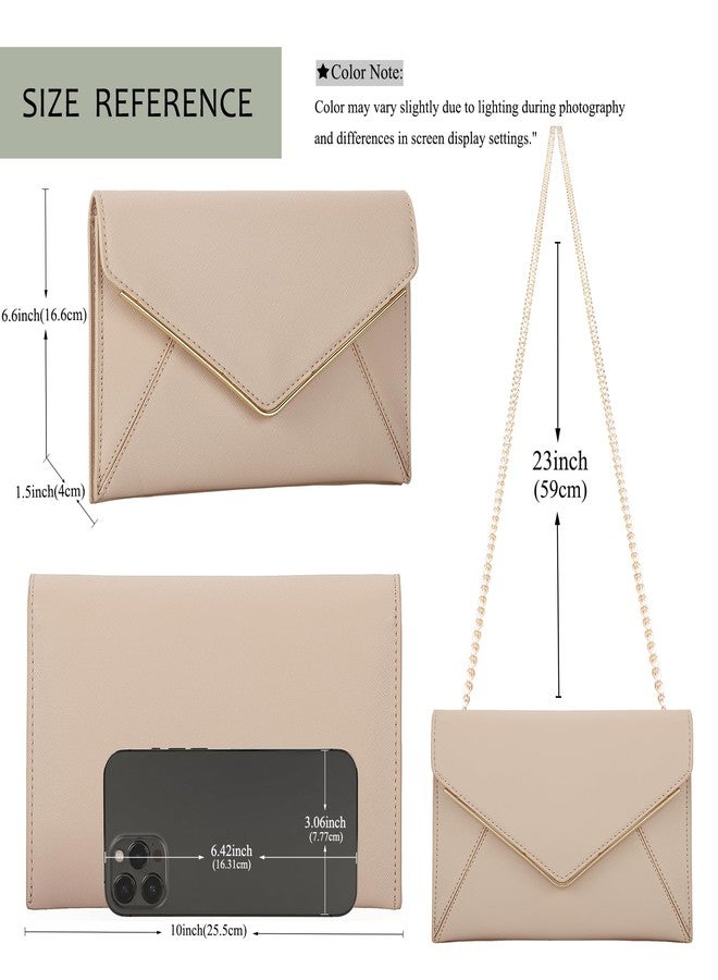 DEXMAY DM DEXMAY Evening Clutch Handbag for Women Elegant Saffiano PU Leather Envelope Handheld Purse Formal Foldover Dressy Bag Nude - Image 4