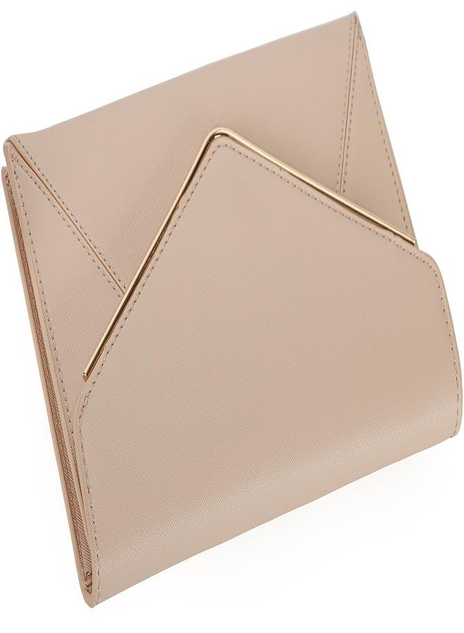 DEXMAY DM DEXMAY Evening Clutch Handbag for Women Elegant Saffiano PU Leather Envelope Handheld Purse Formal Foldover Dressy Bag Nude - Image 5