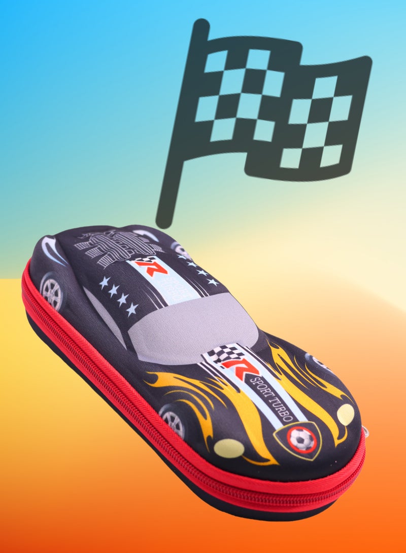 Cool Black Race Car Pencil Box for Boys - Shockproof School Supplies with Rounded Corners, Durable Car Shape Design for Kids 3-12 Years  - Image 1